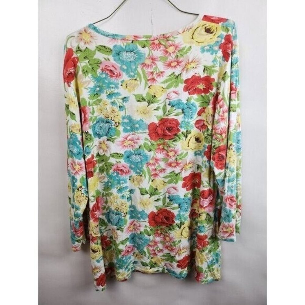 Glima Womens Wearable Art Tunic Top Medium Multi Floral 3/4 Sleeve BOHO Cottage - Picture 6 of 7